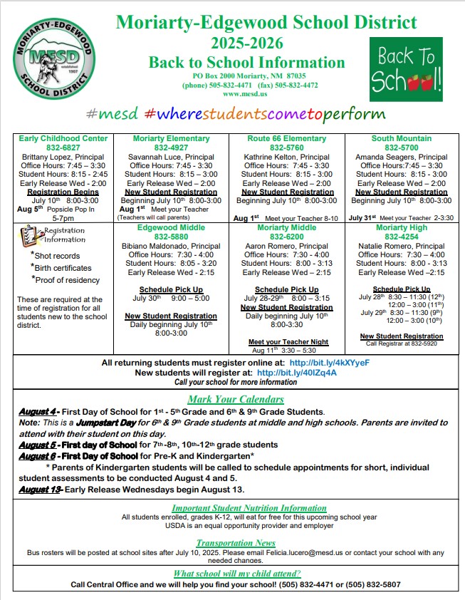 MESD BACK TO SCHOOL INFO image